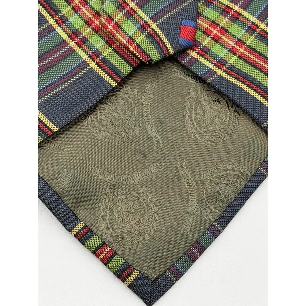 Tommy Hilfiger Mens Tie Plaid Tartan Flag Logo Silk Necktie Multicolor